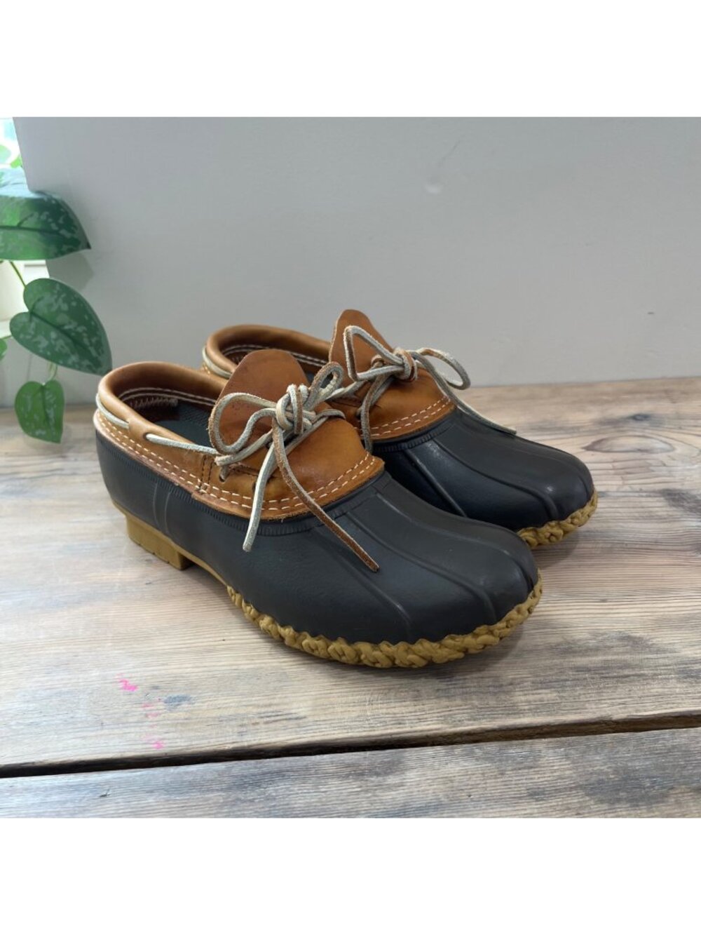 L.L. Bean Rubber Mocs Duck Boots Low Top Womens 7M Brown Made in USA 90s